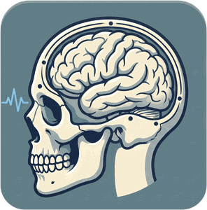 Illustration of a skull in profile opened to reveal the brain, representing craniectomy